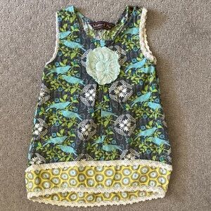 MUSTARD PIE floral bird tunic tank top, Sz 7.